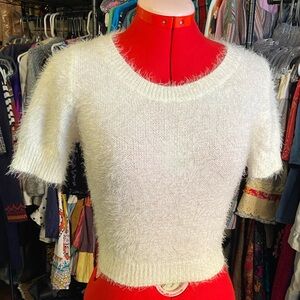 Fuzzy White Short Sleeve Sweater